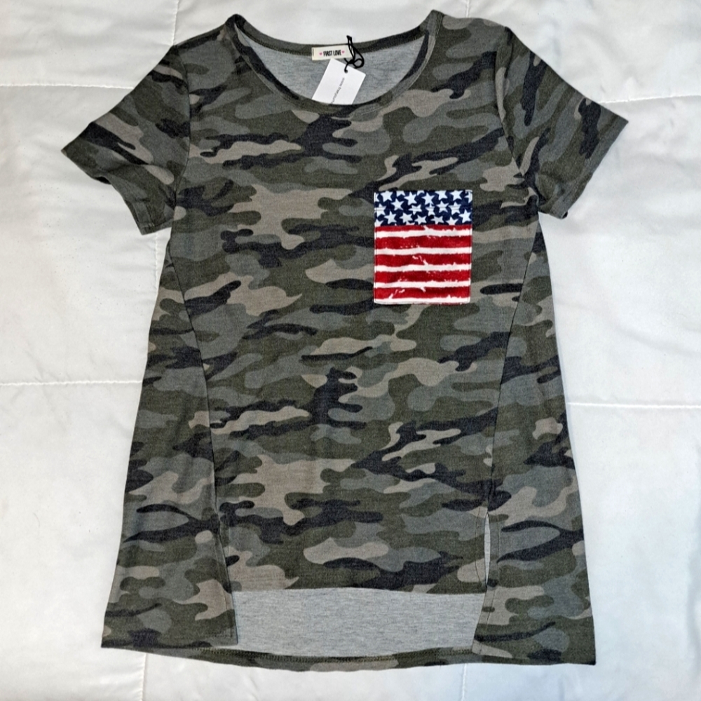 First Love Camo Shirt with Flag Pocket Patriotic